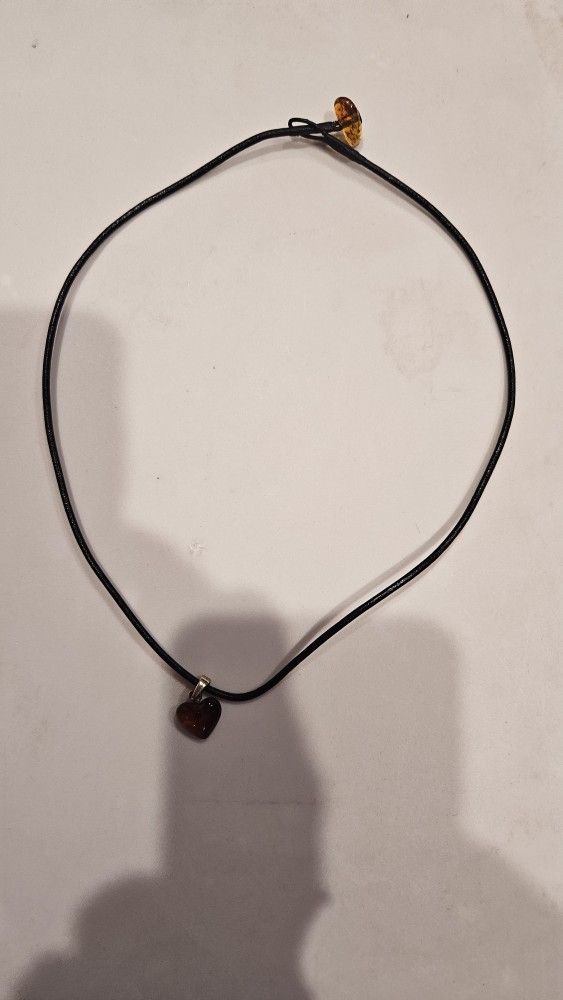 Black Cord Amber Heart Pendant
