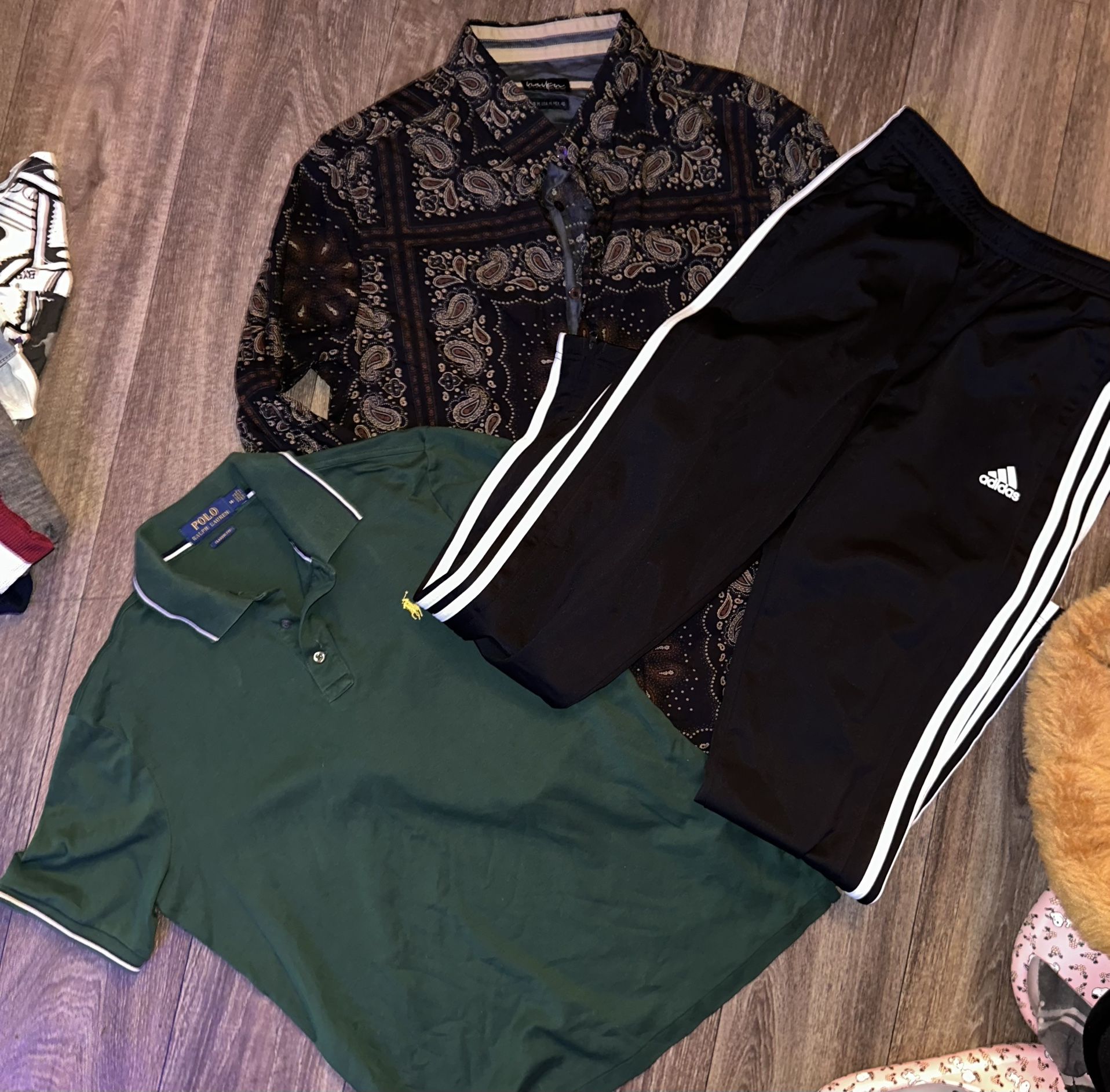 Men’s Preowned Size M Adidas Sweat Pants , Ralph Lauren Polo , And 