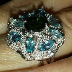 New - SO Beautiful - Solid Sterling Silver Genuine Green Sapphire Ring!!!