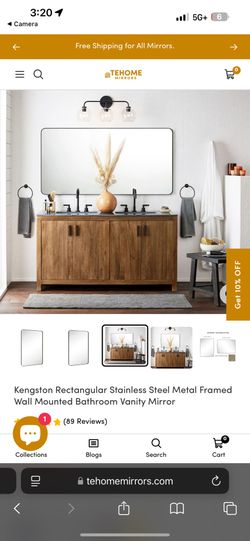 Rectangular wall mounted vanity mirror