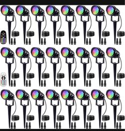 SUNVIE 24 Pack Halloween RGBW Low Voltage Landscape Lights 12W LED Color Changing Landscape Lighting with Remote Control and Wire Connectors, AC/DC 12