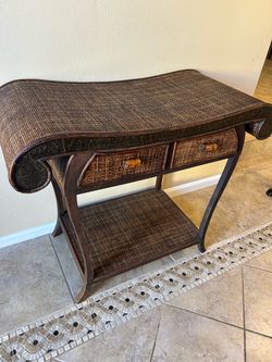 Rattan Wicker Console Table with Drawers