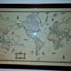 Framed Antique Style world map