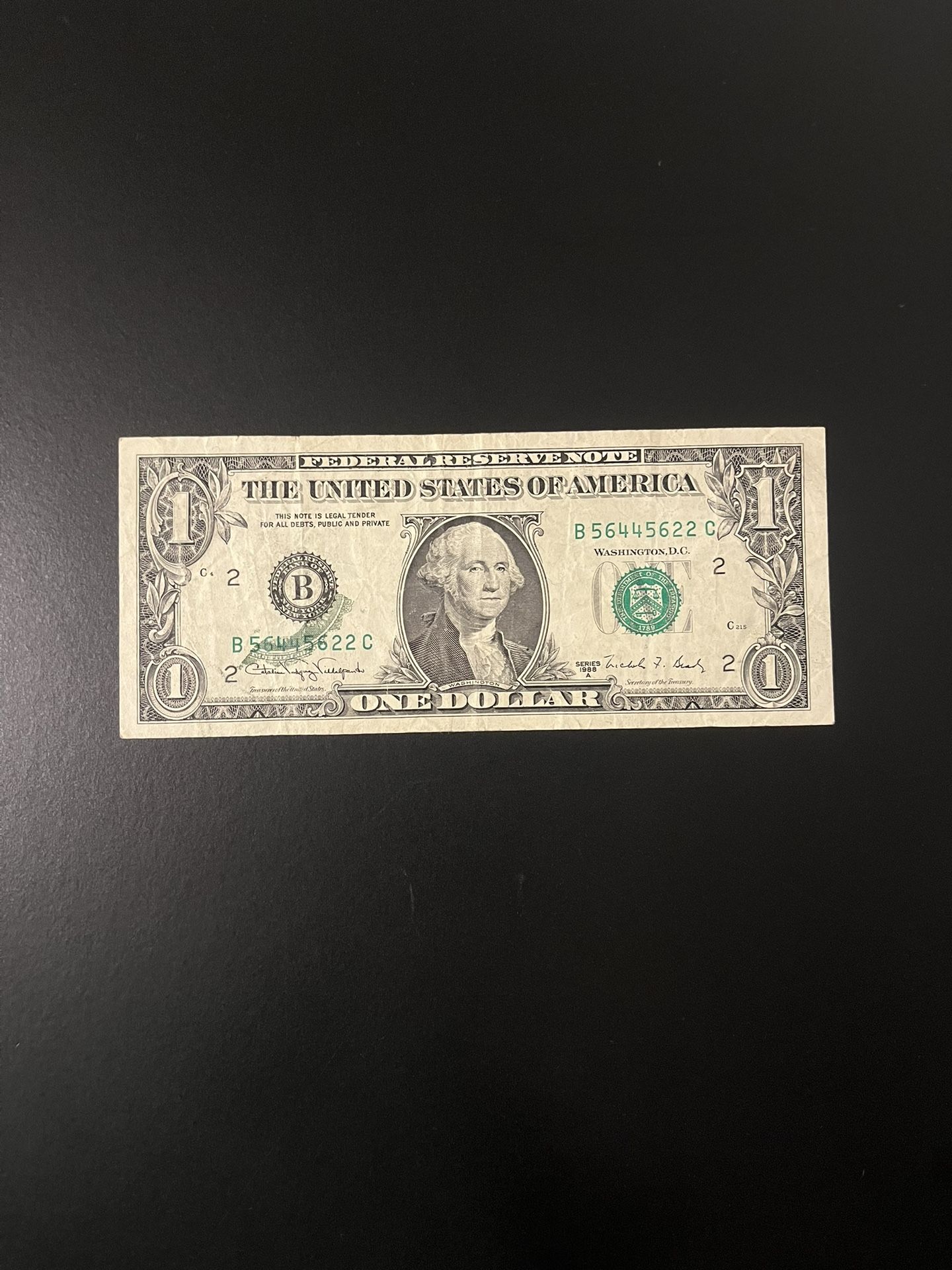1988 A Error $1 Heat Transfer U.S. Currency