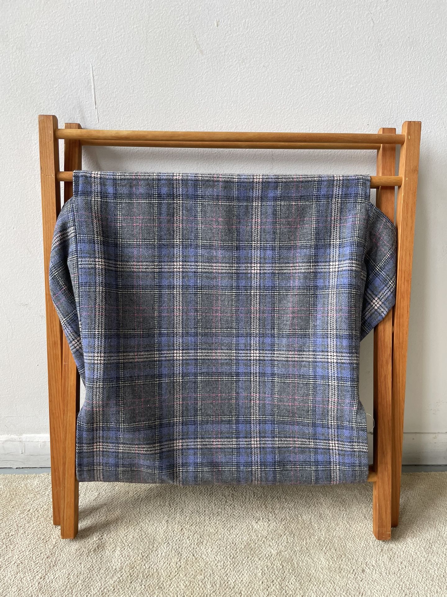 Pendleton Wool Collapsible Folding Wood Carrying Sewing Knitting Basket