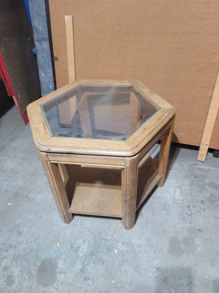 Vintage Octagon Side End Table with Glass Top