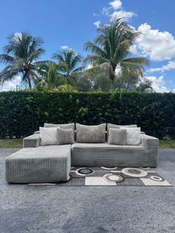 Grayish Beige Corduroy Boneless Sectional Sofa (Delivery Available)