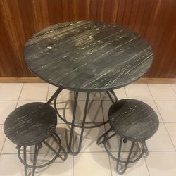 Circular Wooden Table With 4 Stools Included