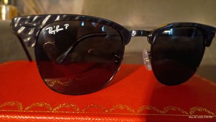 Ray Ban P RB3016 Clubmaster 1305\48 51=21 145 3p Unisex Sunglasses Eyewear Polarized Carbon Fiber Black EXCELLENT!