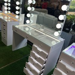 Makeup Vanity And LED Mirror With Bluetooth Speaker 