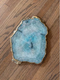 Anthropologie Gold Gilded Agate Cheese Board Serving Platter Blue