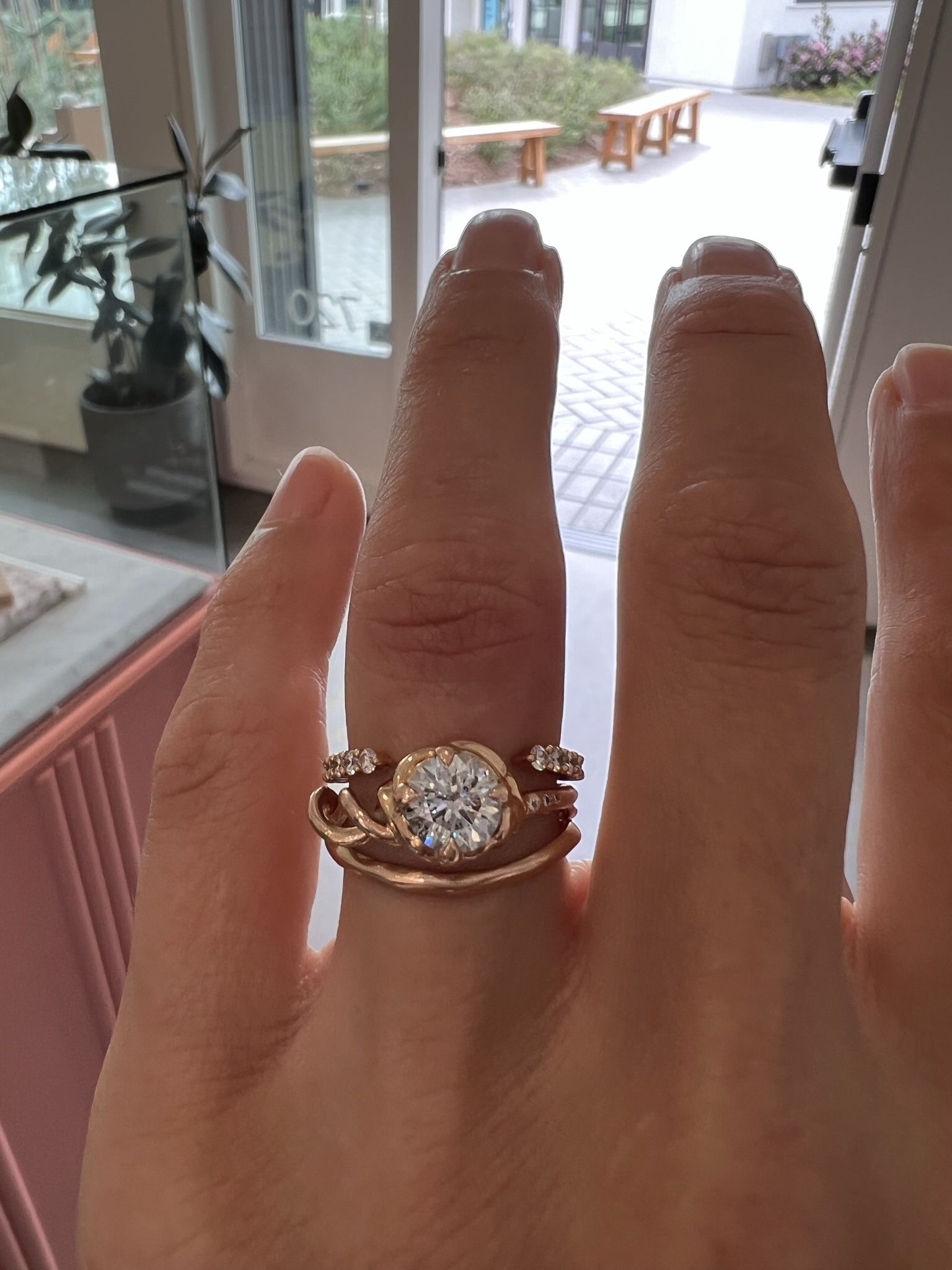 White Diamond Cosmic Light Open Shank Band 14k Rose Gold