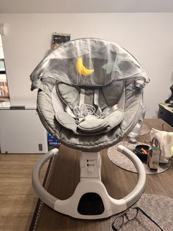 JFOVMCYG Electric Baby Swing for Infants 0-9 Months, Portable Infant Swing with 5 Swing Speeds, Bluetooth Audio, Remote Control, Washable Seat Cover, 