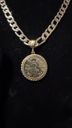 14K Gold Figaro Chain with Centenario Coin Pendant