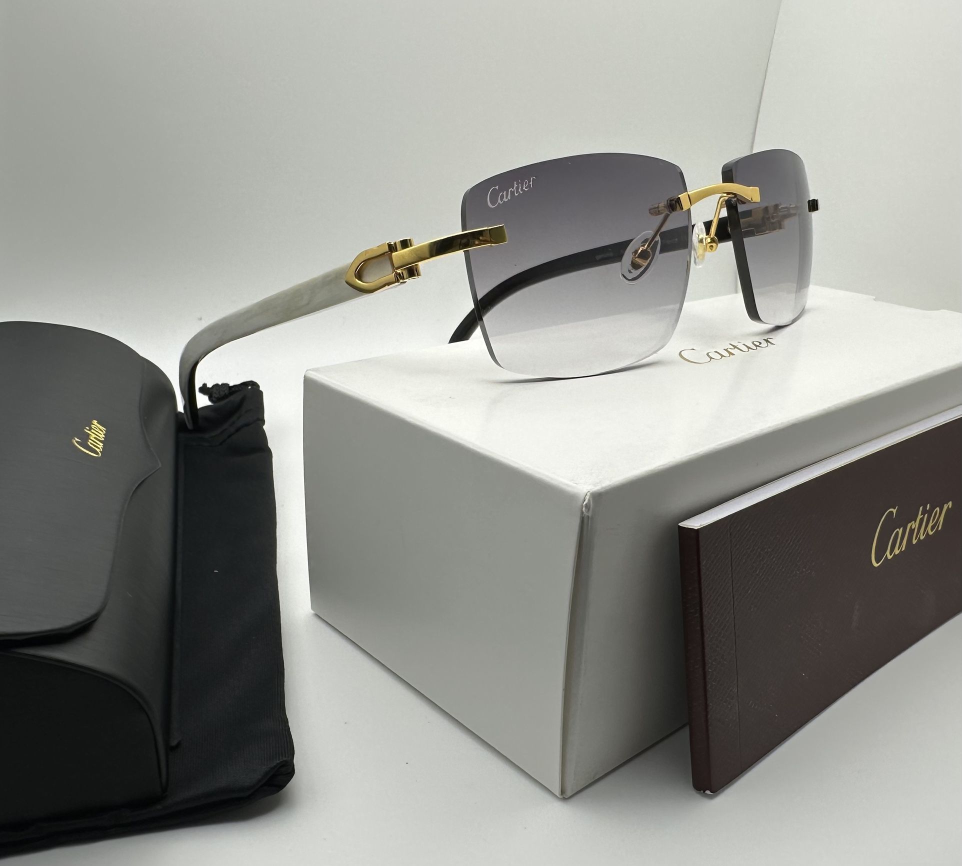 Cartier 24K Gold/Gray White Buffalo Horn Buffs Glasses