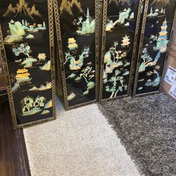 Four ancient boutique mother of pearl art pieces.   12” x 36” $200