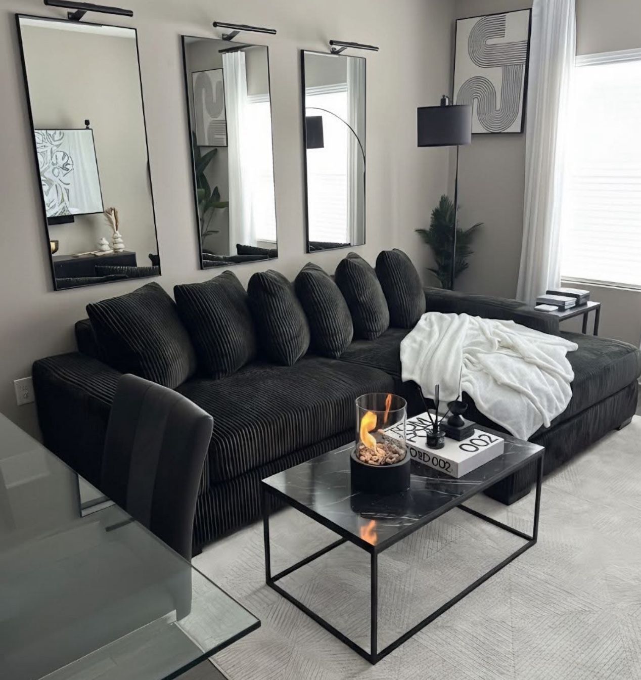 Sectional Black Corduroy Juego De Sala Cómodo