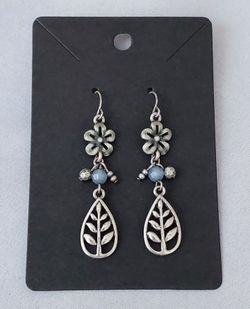 Silver Flower and Leaf Drop Earrings