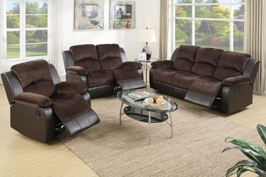 2 Piece Recliner Sofa & Recliner Loveseat-$750.00 (Recliner Chair-$250.00) – Two Tone Chocolate Color