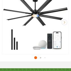 JAZAVA
72 in.Indoor Aluminum Black 100-240-Volt 107 RPM Industrial Ceiling Fan with Integrated LED and built in Alexa and Speaker