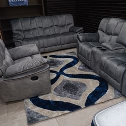 *Weekend Special*---Barcelona Attractive Gray Fabric Reclining 3 Piece Sets---Delivery And Financing Available🤭