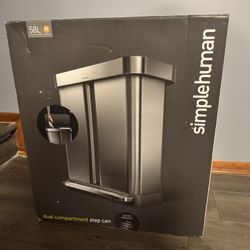 Simplehuman 58 Liter Recycling Kitchen Trash Can with Liner Pocket, Brushed Stainless Steel