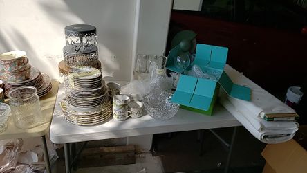 Plates, wine glasses, cake stands etc