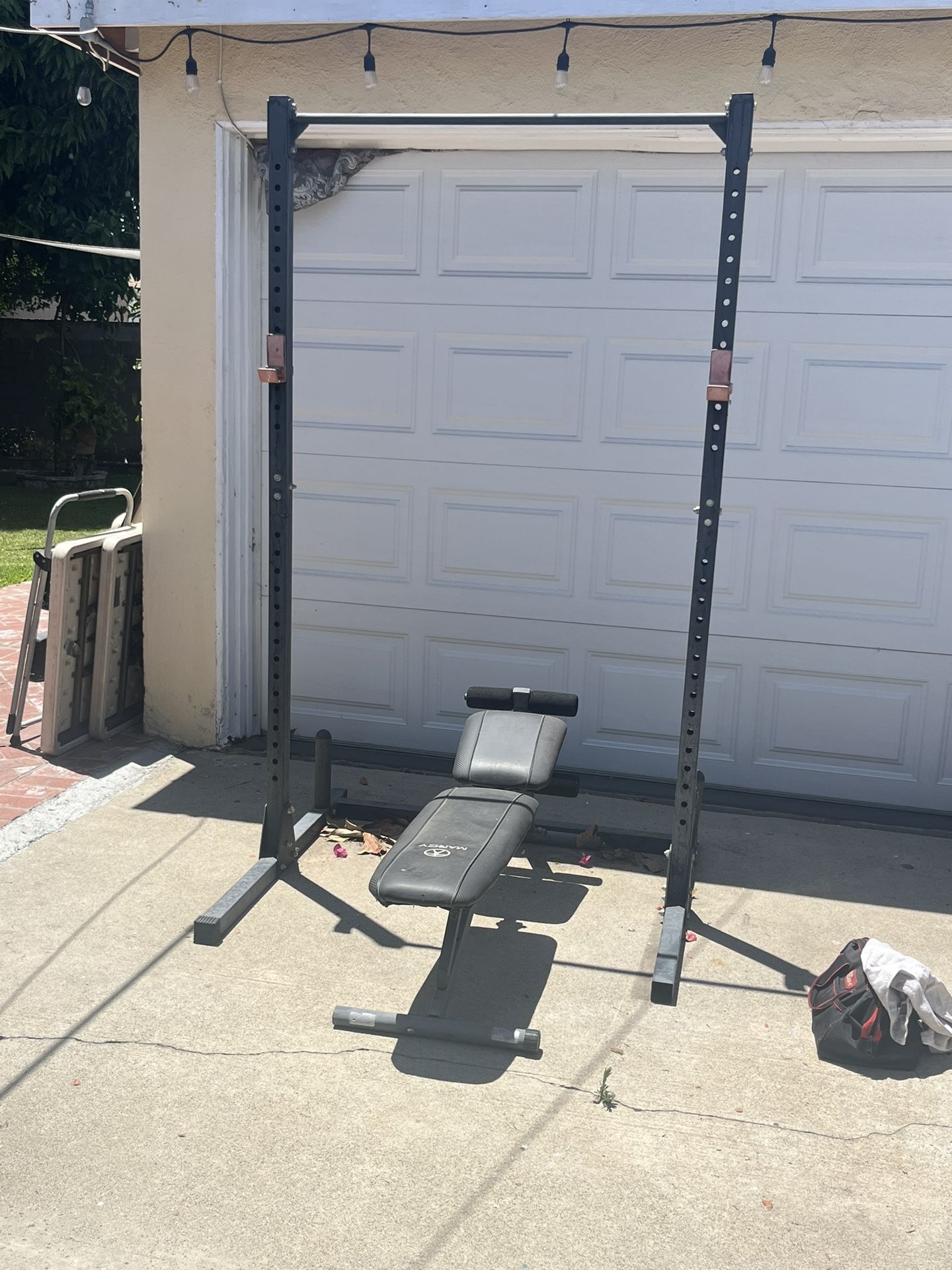 Squat Rack With Bench Press For Weights (no Weights Included)
