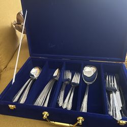 Monogram silver Plated flatware In Velvet Box
