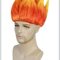 JoneTing Angry Wig Flame Fire Wigs 【+Hair Cap】 Short Red Ombre Wig for Men Women Cosplay Halloween Costume Red Hairs for Cosplay Party Flame Shape Hai