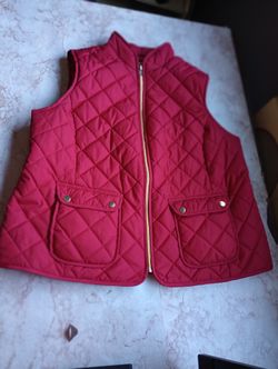 St Johns Bay Puffer Vest Women's Red Plus Size 0X Zipper pockets snap pockets