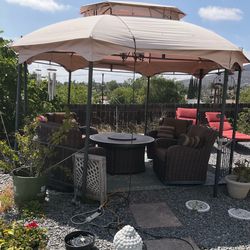 Beautiful Outdoor Gazebo Lounge Set with Propane Fire Table