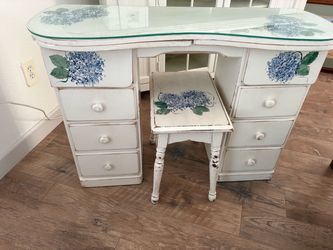 Antique vanity with chair stool