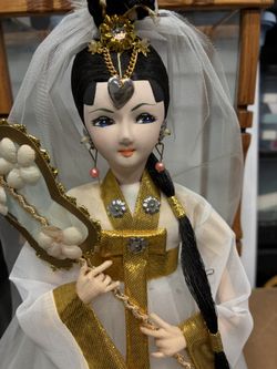 Beautiful Doll In Wood & Glass Box
