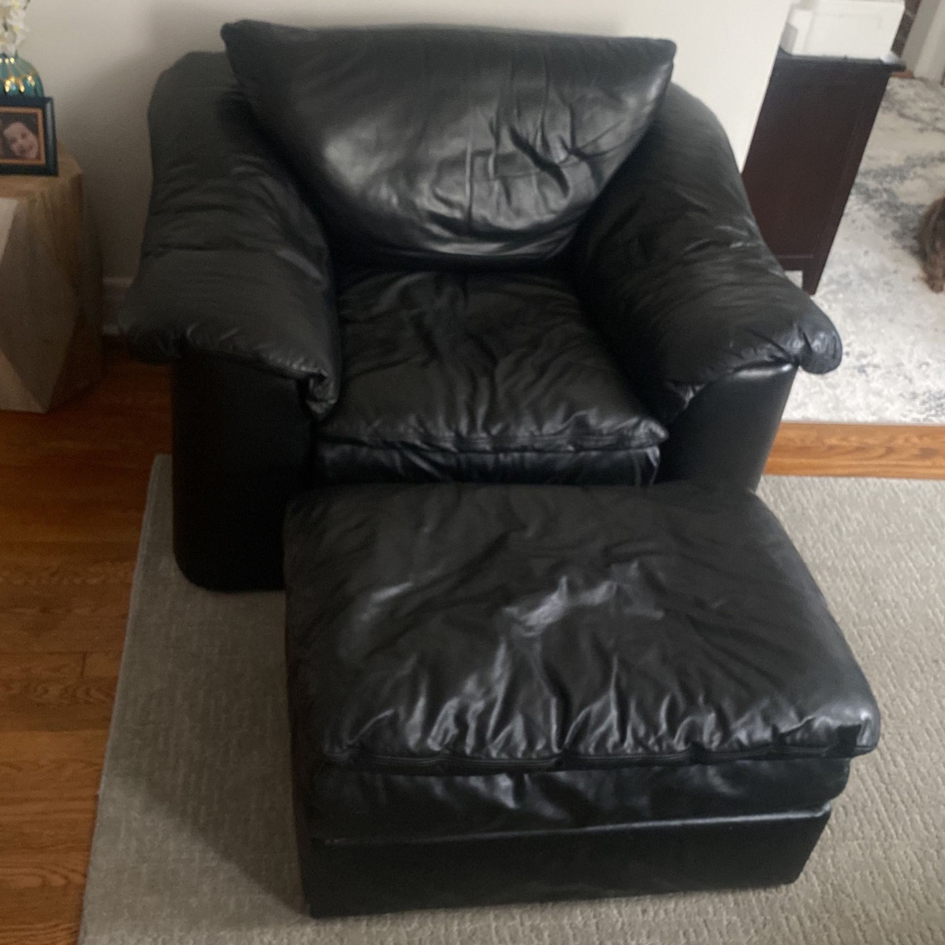 Oversize black, leather chair with Ottoman 