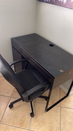IKEA desk and chair.