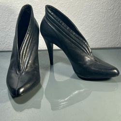 BCBGirls Black Leather High Heel Booties Pointed Toe Slip On Pumps