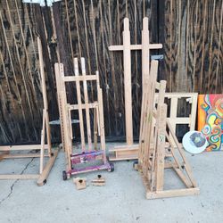Large Wooden Adjustable Painters Art Easels Lot