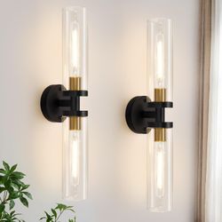 💡 MODERN BLACK & GOLD WALL SCONCES – SET OF 2 💡