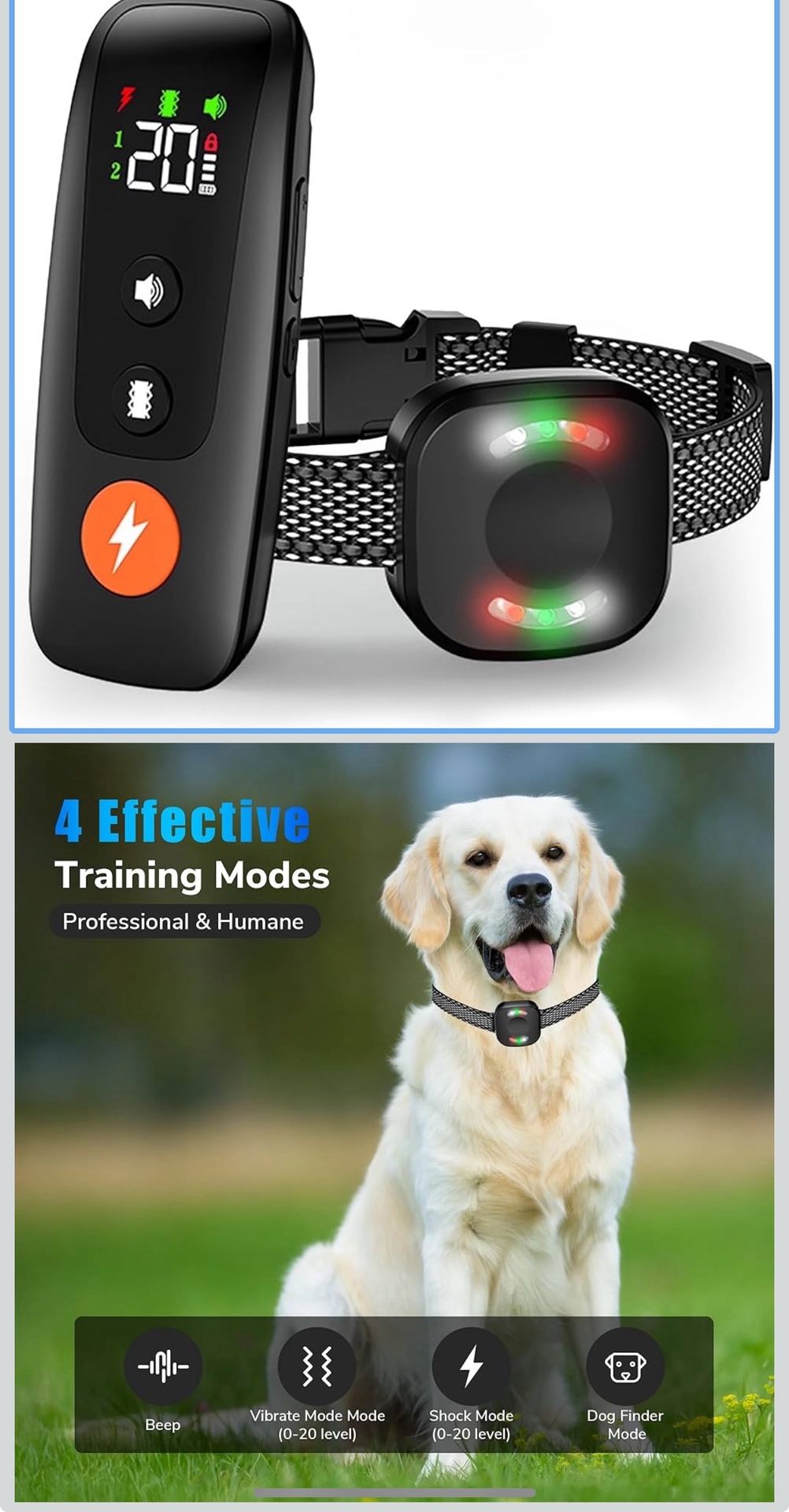 🔥Brand new🔥 Dog Shock Collar - 2000FT Dog Training Collar with Remote, IPX7 Waterproof Electric Collar with Beep, Vibration(0-20), Safe Shock(0-20) 