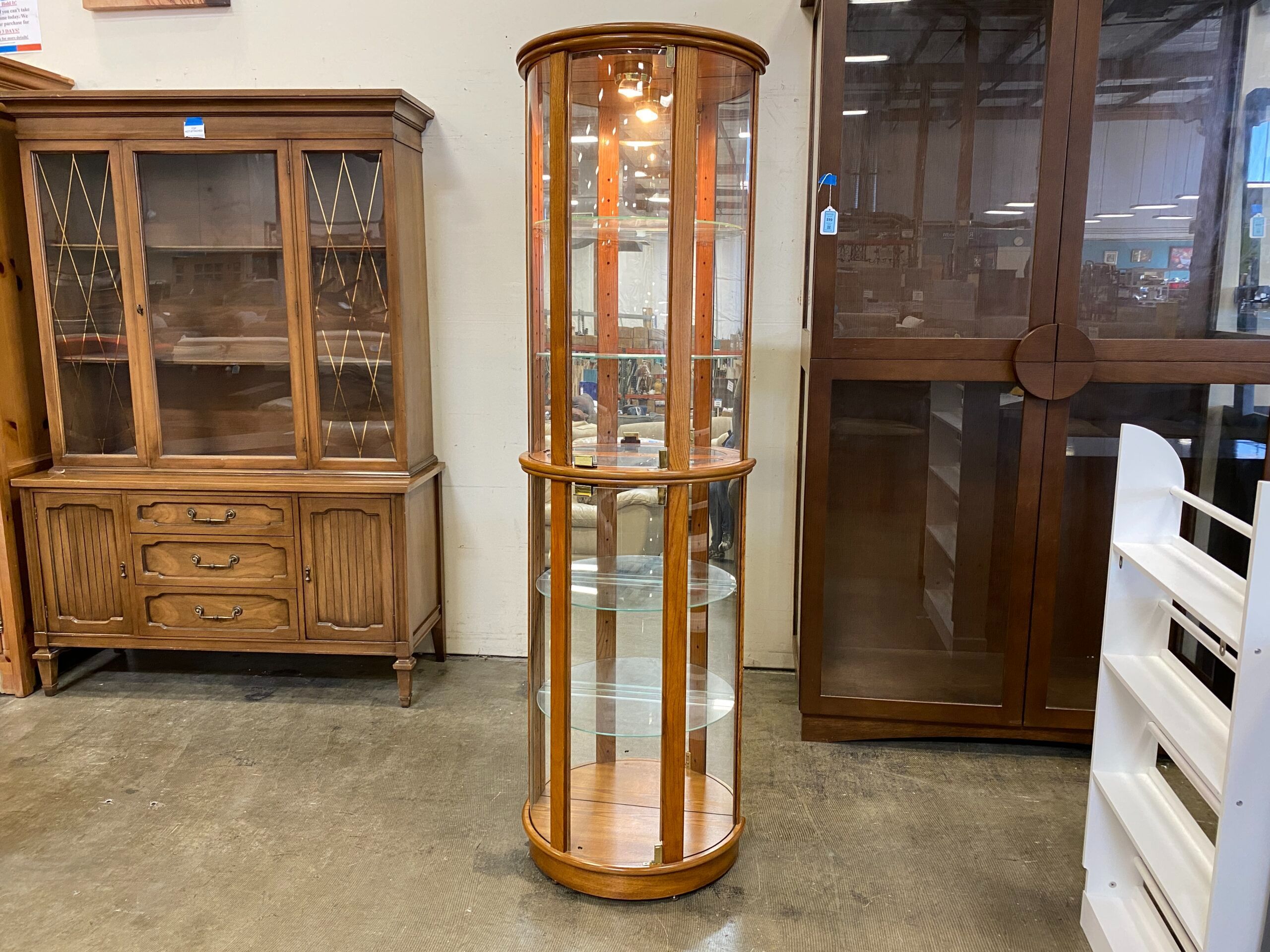 PULASKI Half Round Curio with Glass Shelves and Light