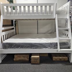 Brand New White/Grayt/Brown/Oak Finish Full Over Twin B