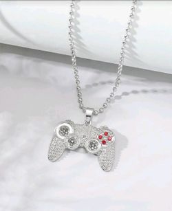 Men Rhinestone Gamepad Charm Necklace