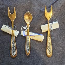 Silver Gold Plated Set 875°  16g, forks and spoon for salt and olives