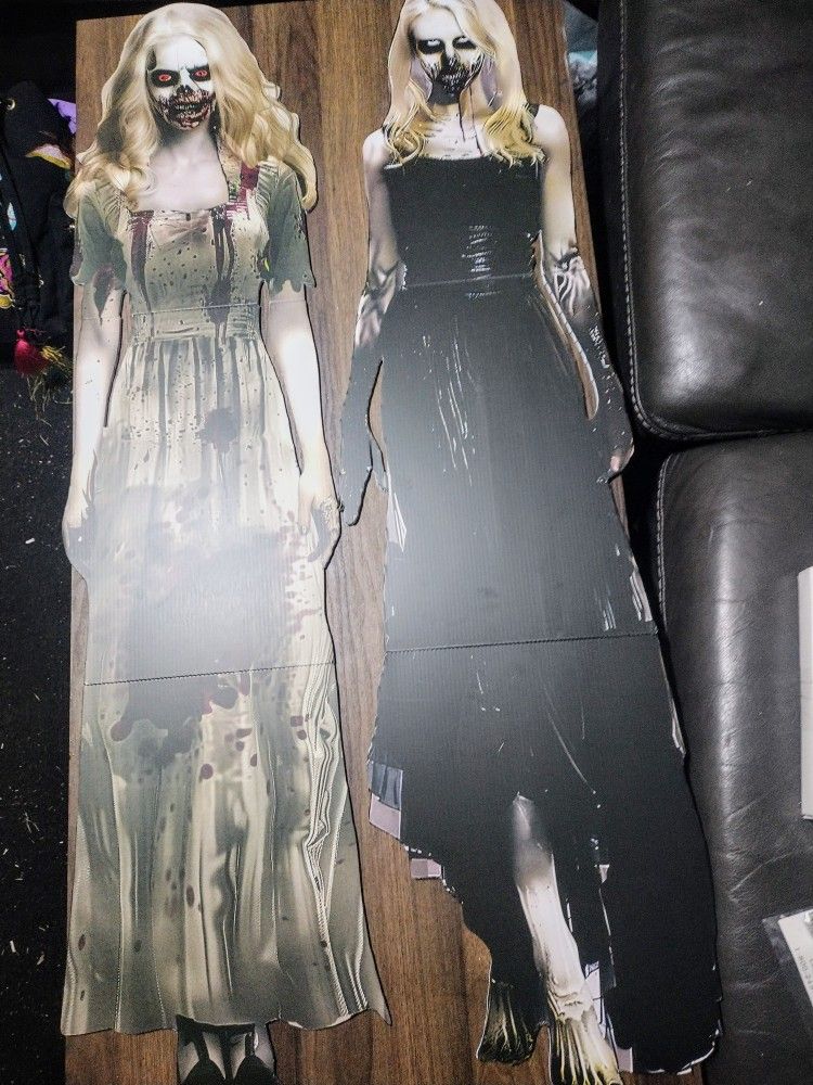 NEW Set Of 2 Zombie Girl Halloween Decorations Standees