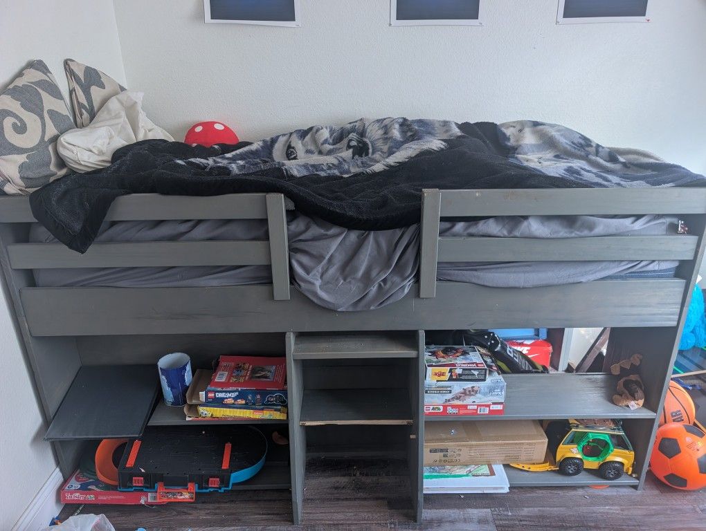 Twin Bed With Bookshelf And Hidden Opening Underneath