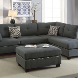 3 Pc Gray Sectional With Ottoman Included