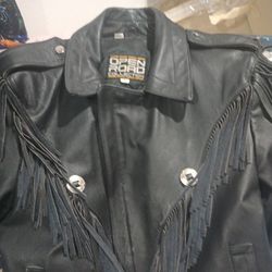 Men's Size XL 46 "Open Road" Black Leather  Jacket With Fringe 