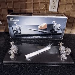 Silver Plated Pineapple Design Marble Cheese Board With Knife