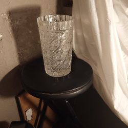 Vintage Heavy Lead Cut Crystal Vase - 8" Geometric Diamond Pattern - Statement Piece